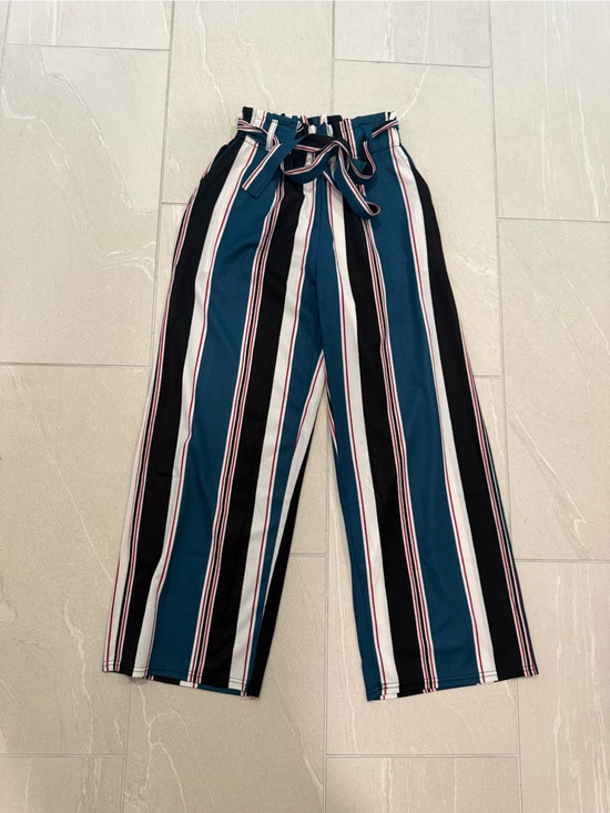 Pants - Striped Teal Wide-Leg Women’s Pants
